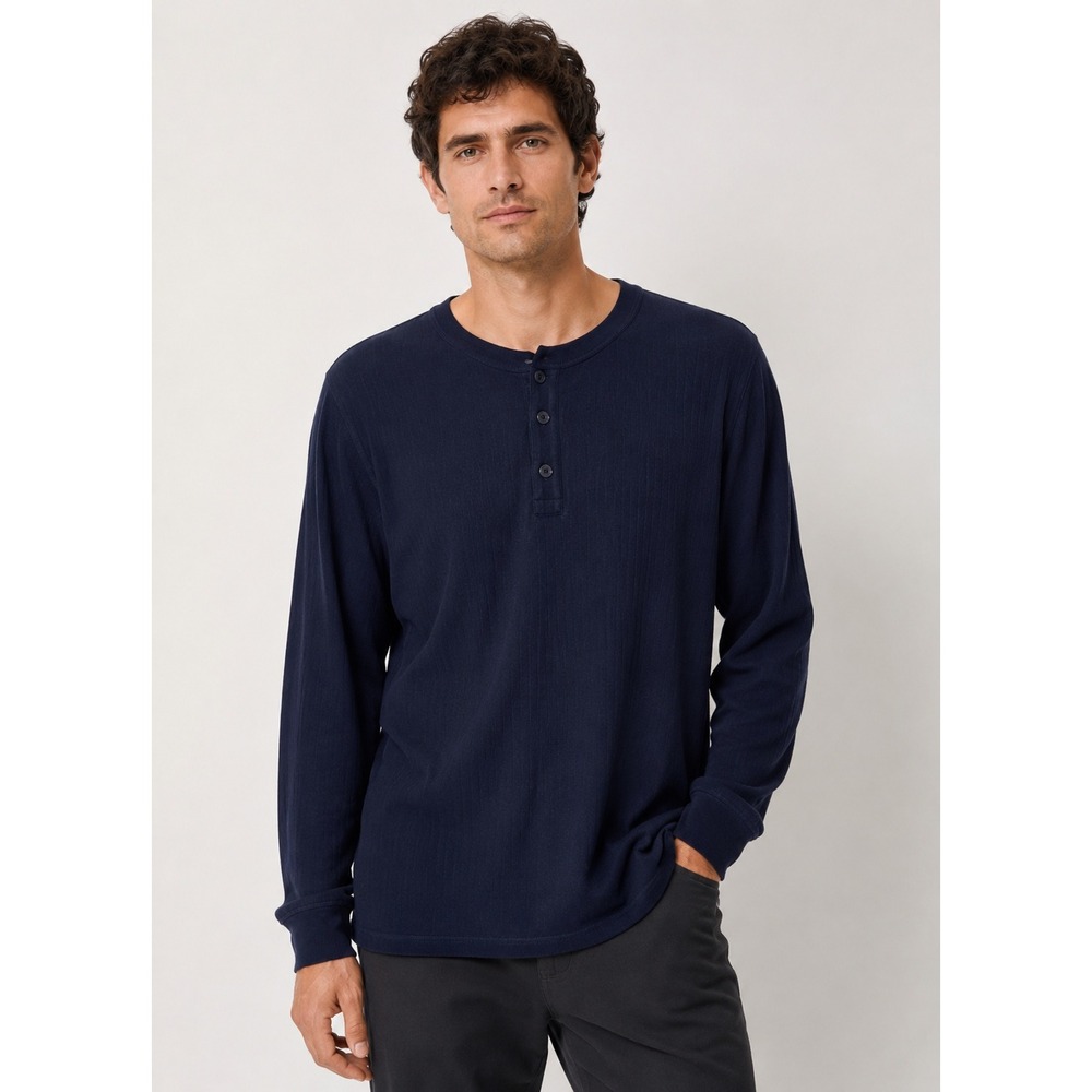 Vince Rib Knit Henley Shirt Mens XL Navy Long Sleeve Casual Pullover